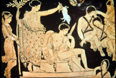 Greek vase depicting a later Greek production of the Orestes myth (click to see larger image)
