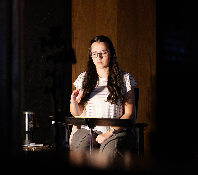 Student rehearsing the screenplay.