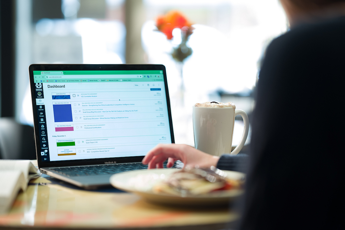 A view of the Canvas dashboard of a USU Online student.