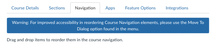 Sample view of Canvas navigation settings