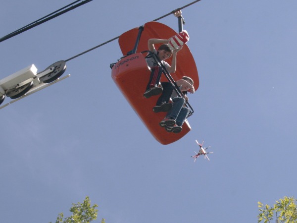 Students drop eggs from the skycoaster at Lagoon.