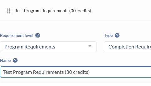 Requirement Level, Type, and Name fields with example
