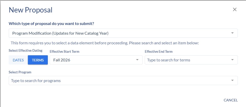Coursedog dashboard with 'New Proposal' button highlighted