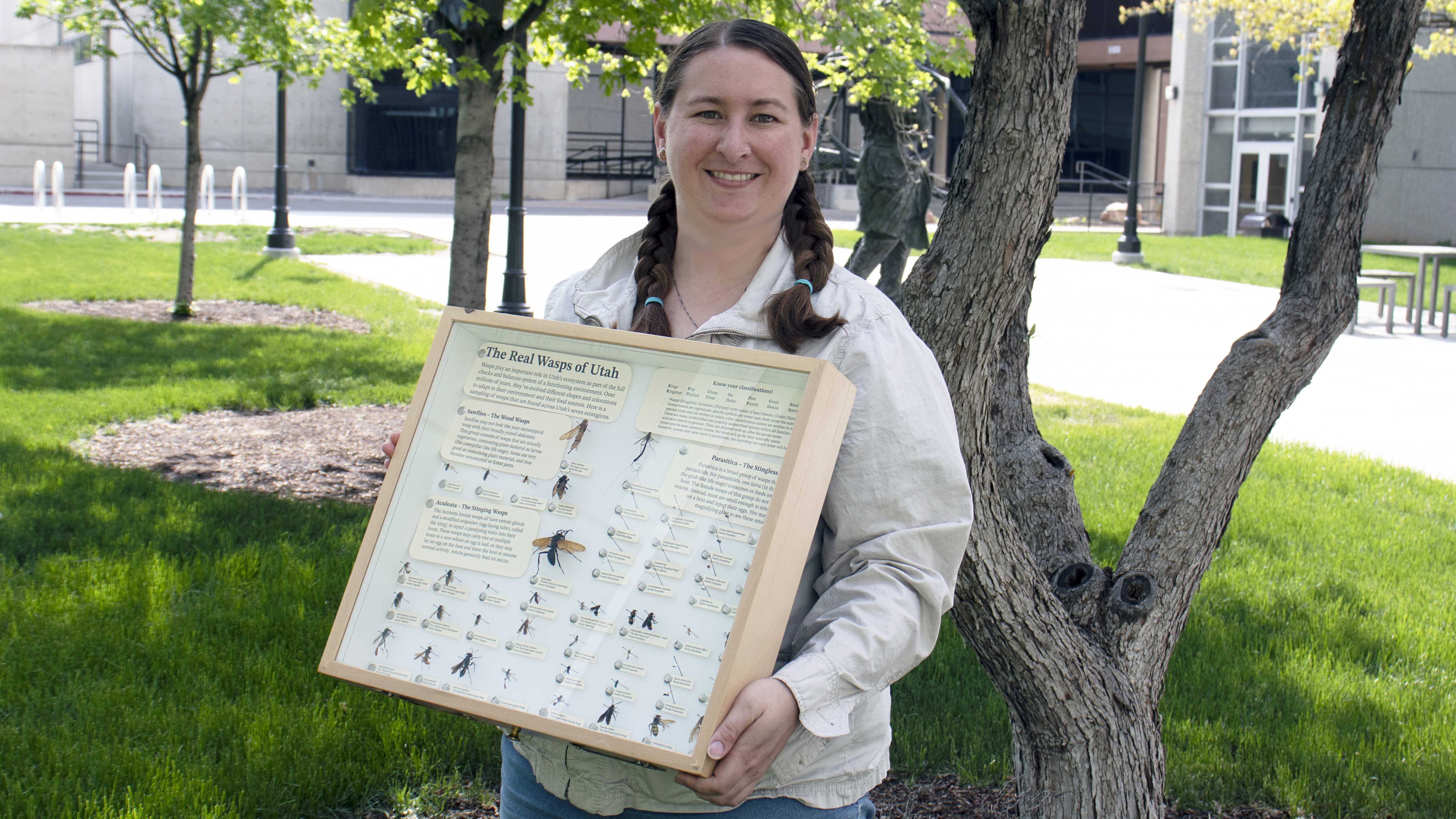 USU Biology doctoral student Brenna Decker displays wasp specimens