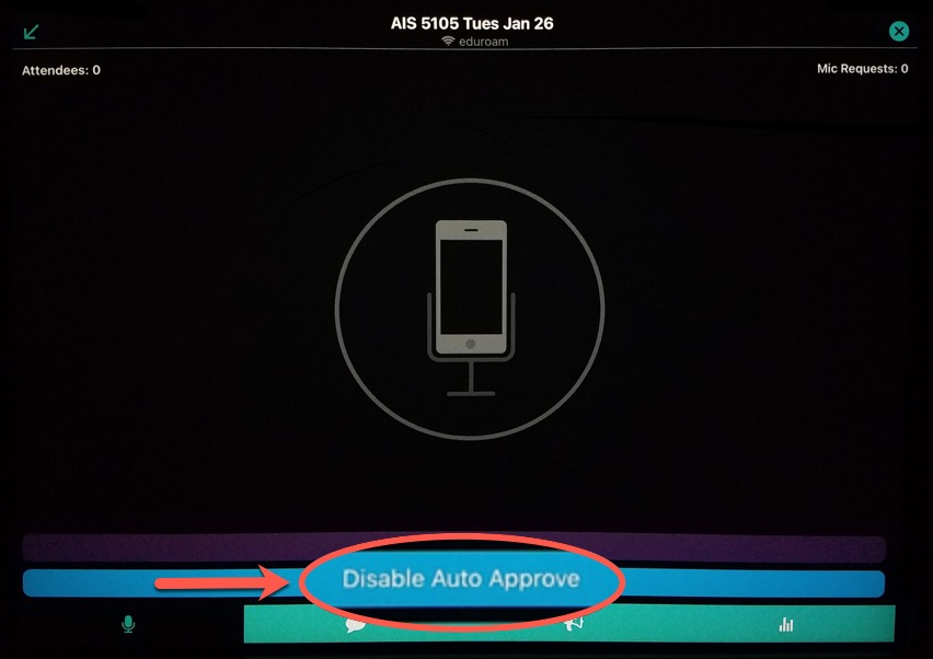Waiting for speakers. Disable auto-approve button appears below.