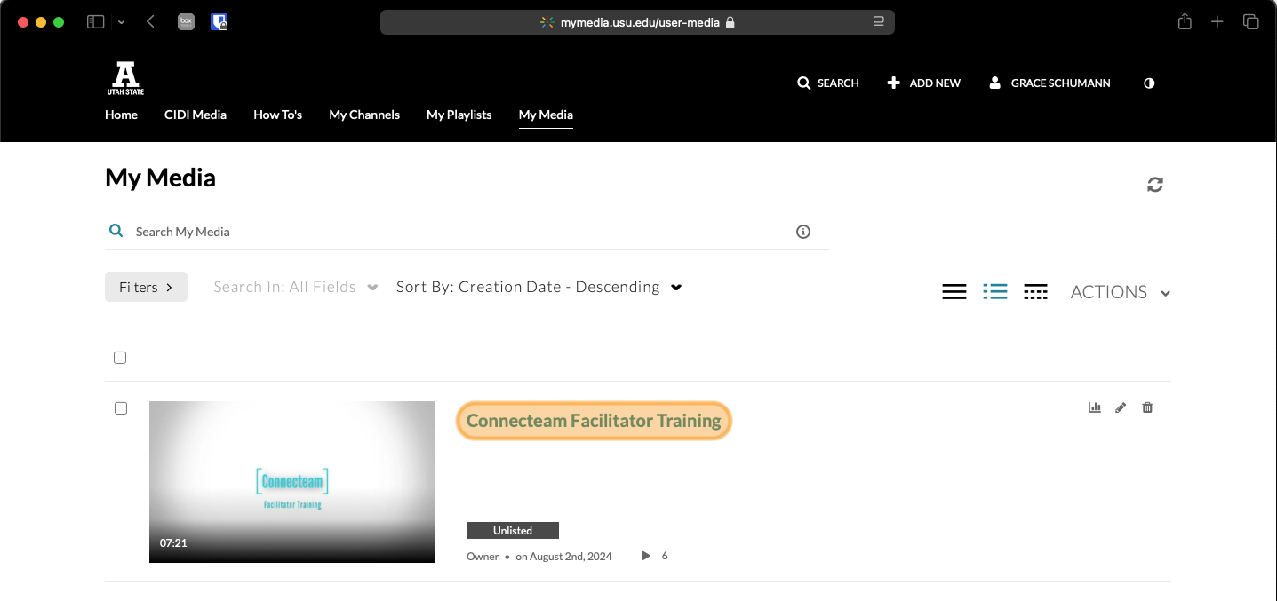 Video title "Facilitator Training" highlighted in orange.