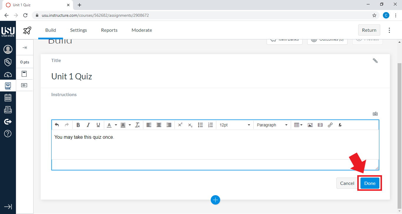 New Quizzes done button