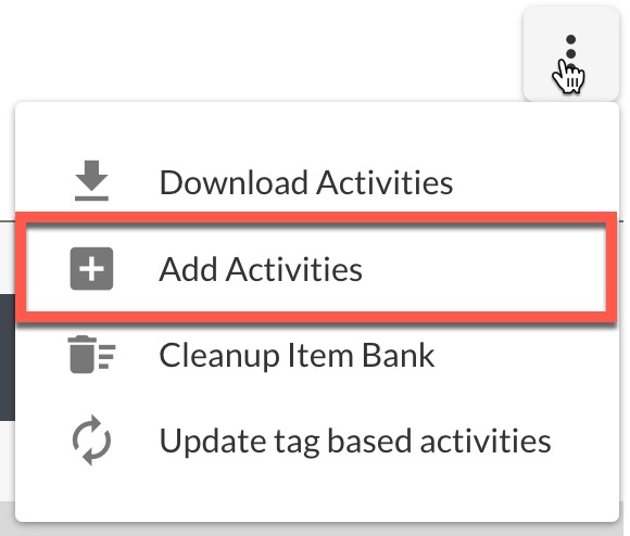 arrow pointing at "add activities" option in dropdown