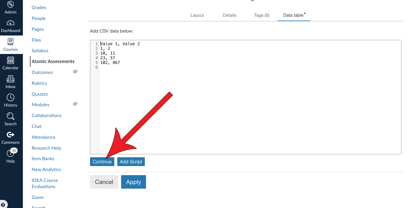 Arrow pointing at blue Continue button.