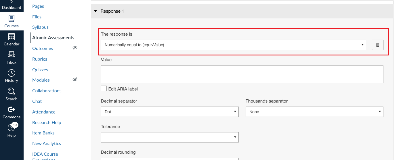 The response is field highlighted with "Numerically equal to (equivValue).
