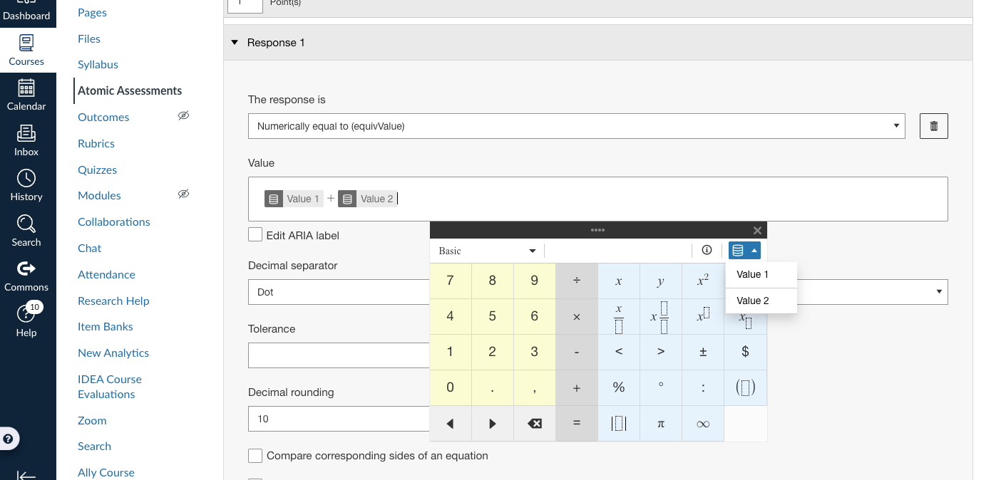 Preview of the Value field with the formula options open and the Data Table dropdown expanded.