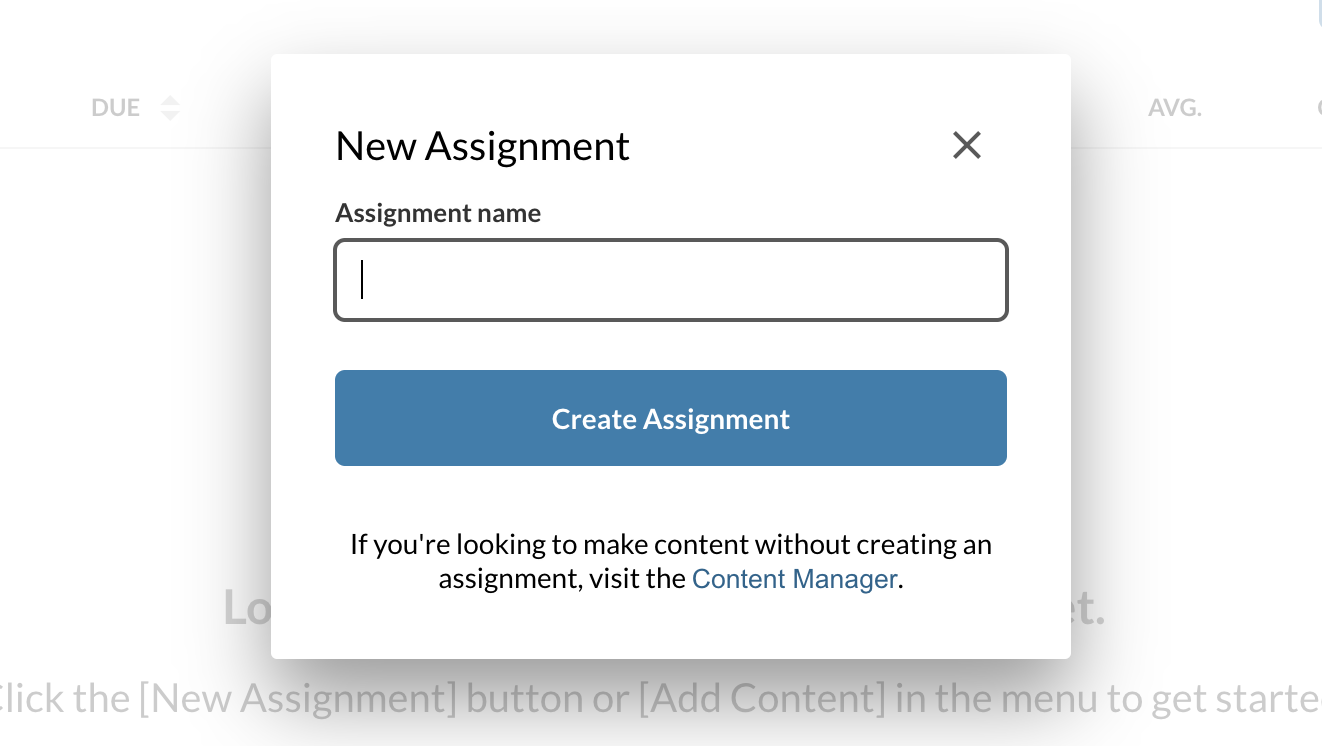 Preview of New Assignment Name screen.