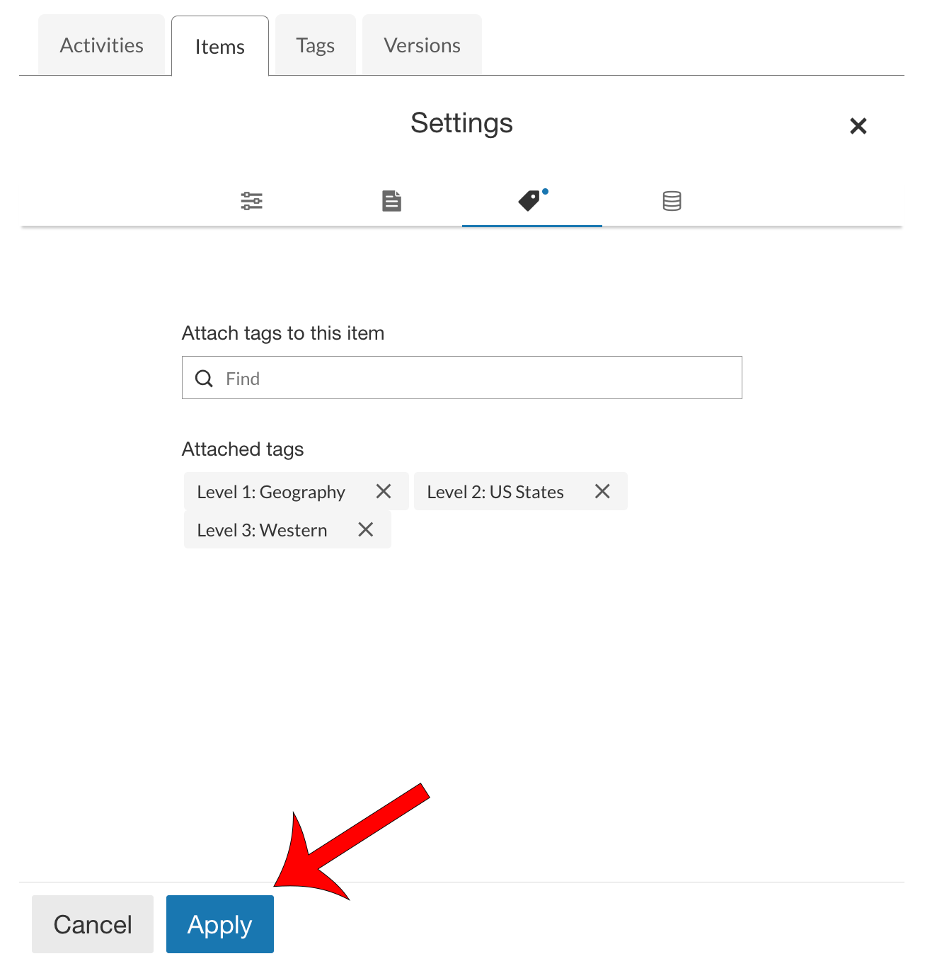 Click apply after the tags are done.