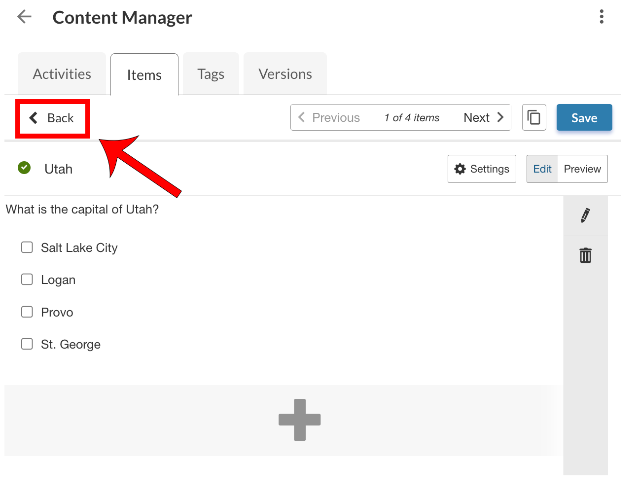 Go back to the items page once the tag is saved.