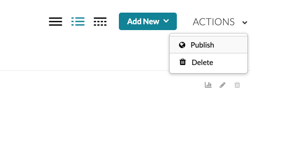 actions dropdown with Publish highlighted