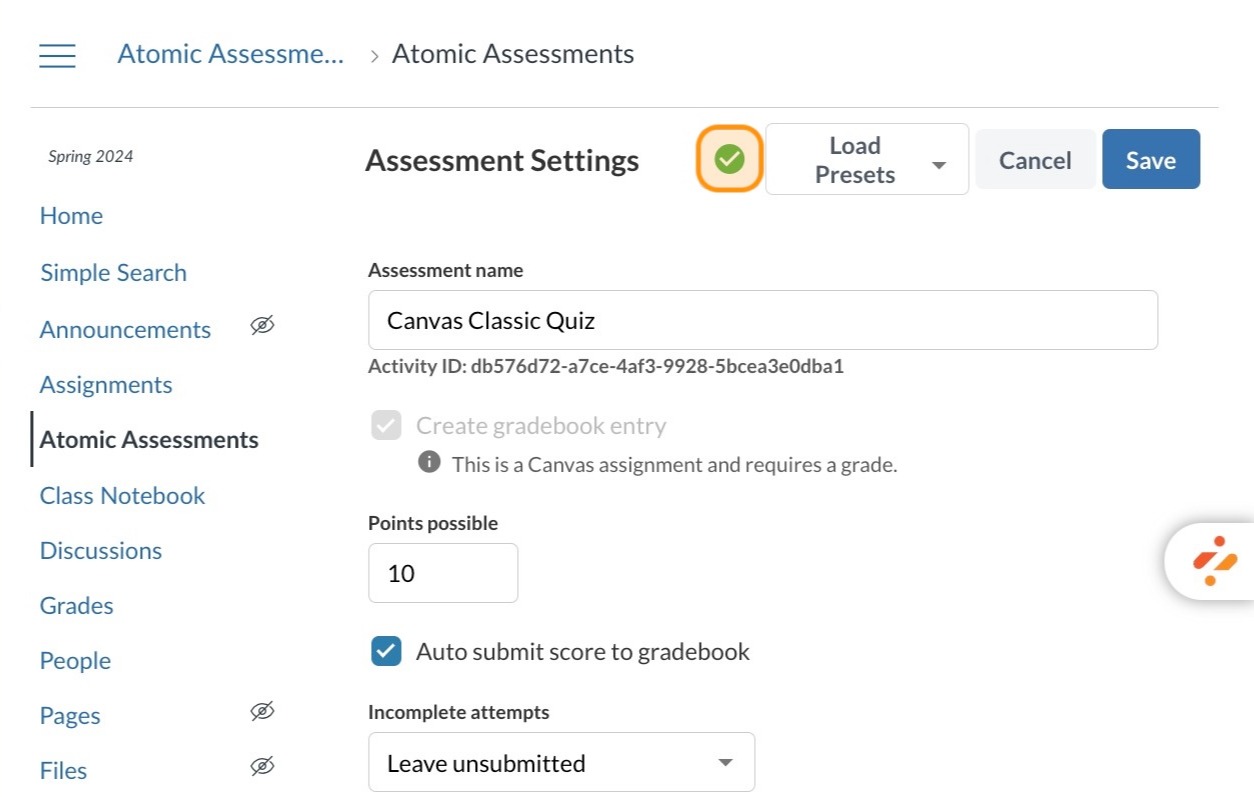 Green checkmark highlighted in orange.