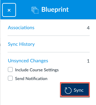 blueprint sync pop-out window with the sync button highlighted