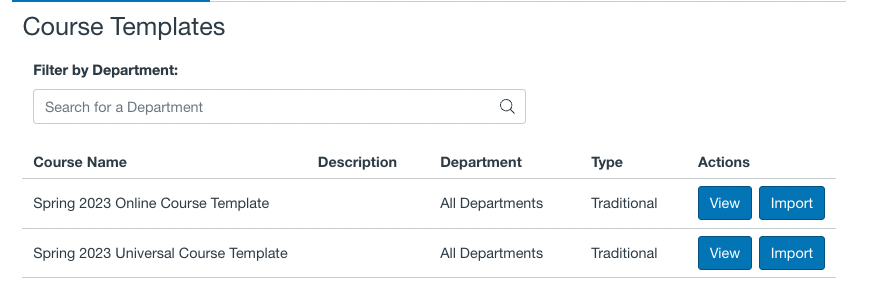 course template selection preview