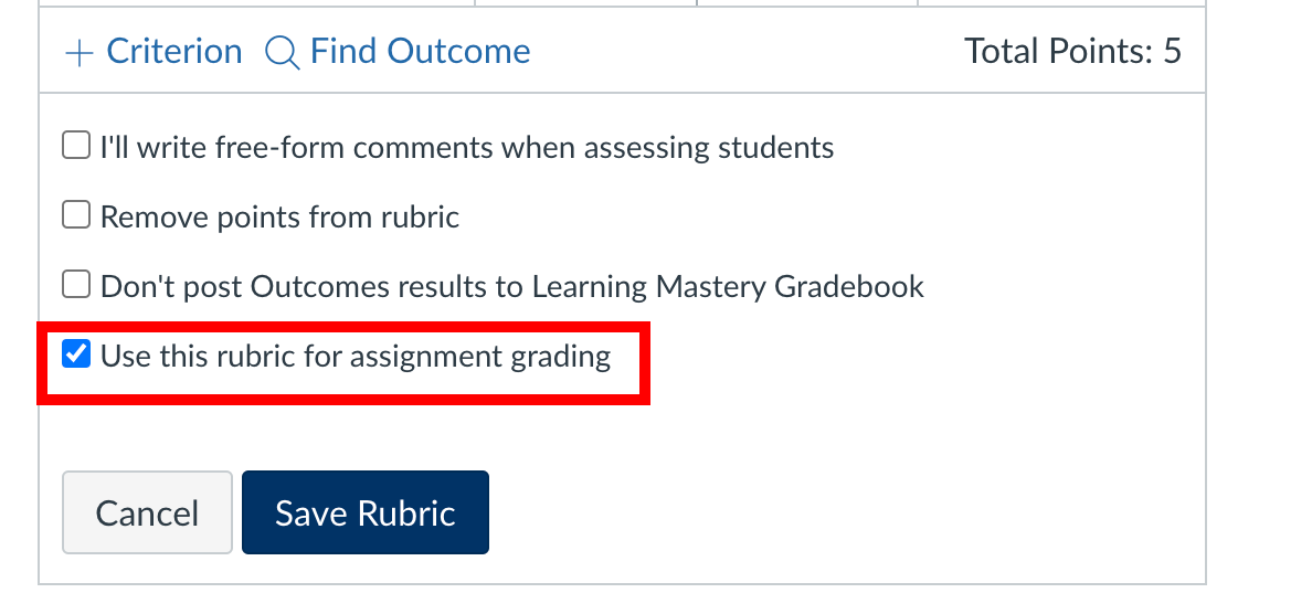 Use rubric for grading button.
