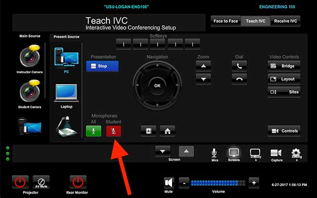 location of ceiling mute button on first version of touch panel