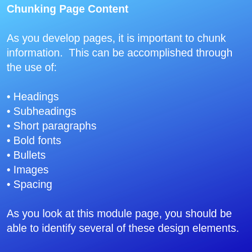 content split into sections and bulleted list.