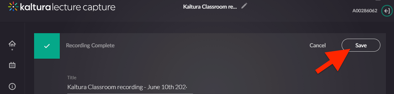 Save button in Kaltura Classroom