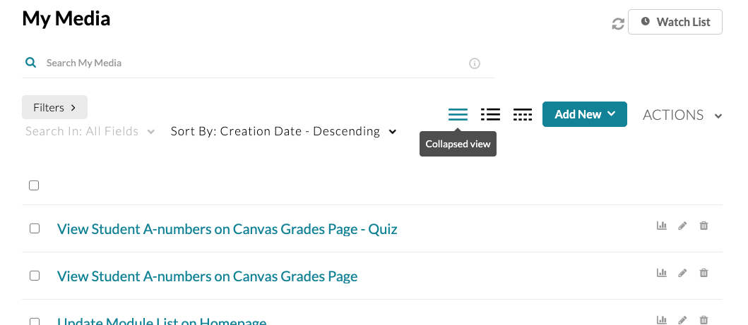My Media collapsed view
