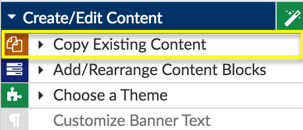 copy existing content button highlighted
