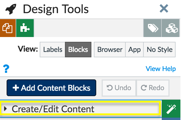 create / edit content button highlighted in design tools