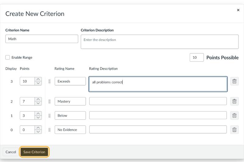 Save Criterion Button highlighted in orange