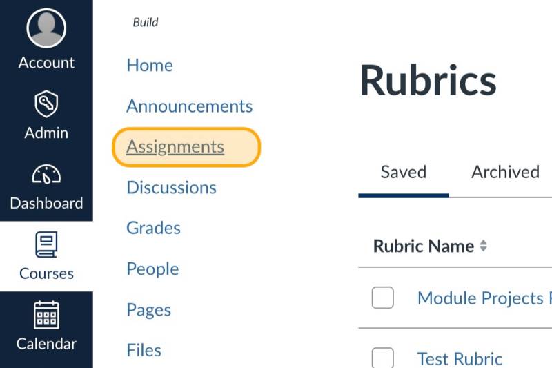 Assignments link in the left side navigation.
