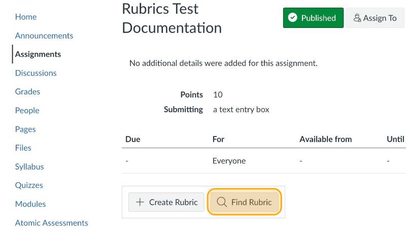 Find Rubric button.