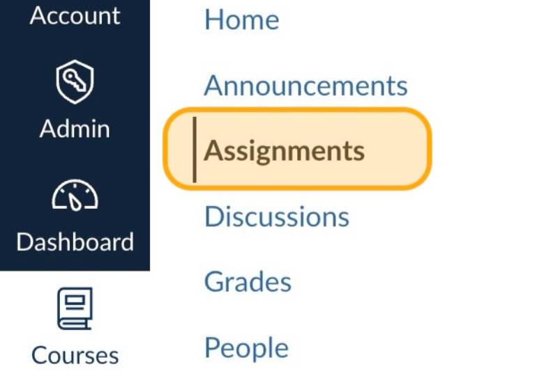 Assignments link highlighted in the side navigation.