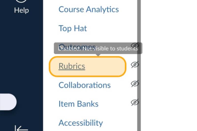 Rubrics link in the left side navigation.