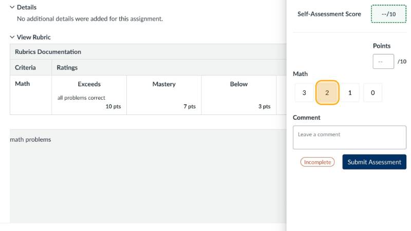 Self Assessment score hightlighted in orange