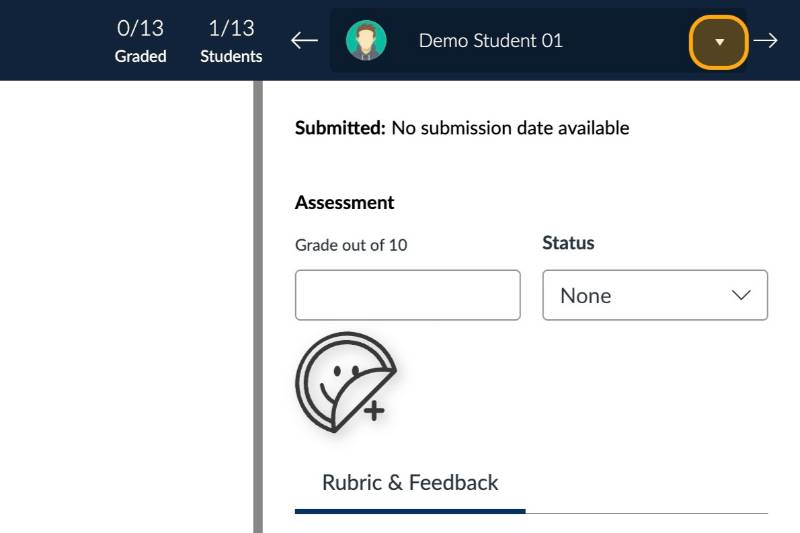 Student selection drop down arrow