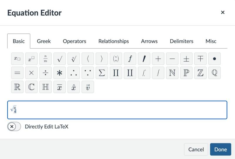 Equation editor for comment box.