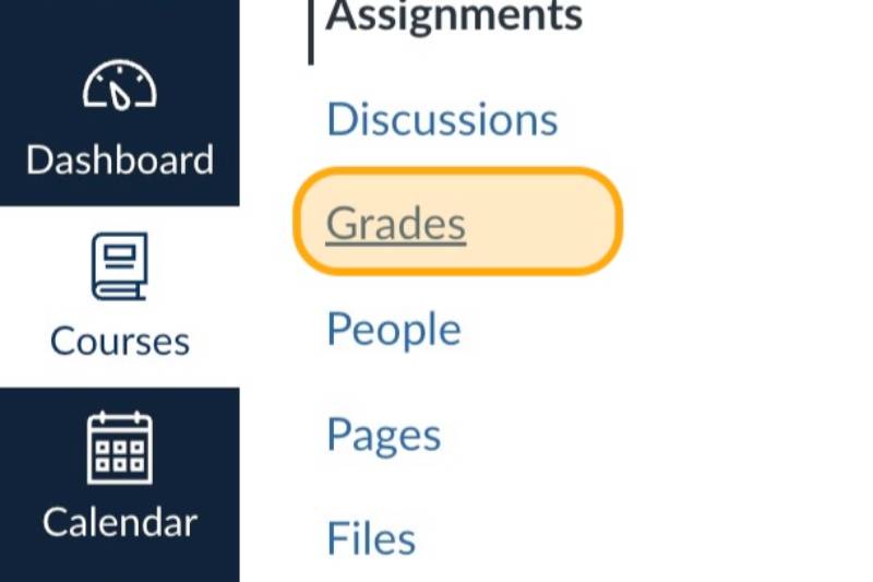 Grades link in the side navigation bar