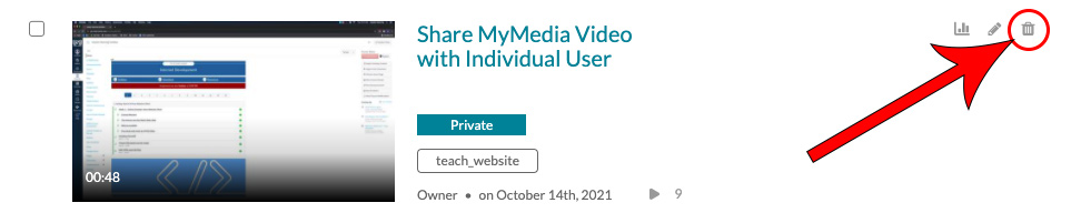 arrow pointing at delete media icon