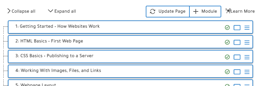 list of module titles