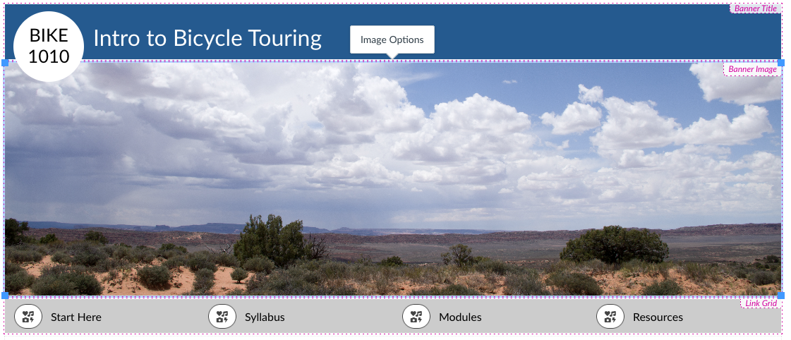 Banner image with popout that says "Image Options."