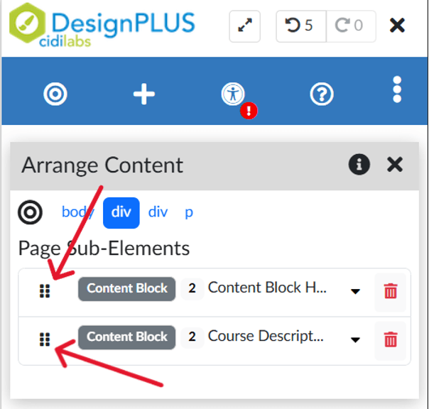 Click and drag to arrange content blocks