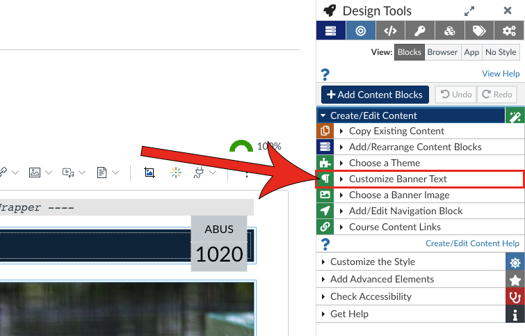 Arrow pointing at Customize Banner Text dropdown