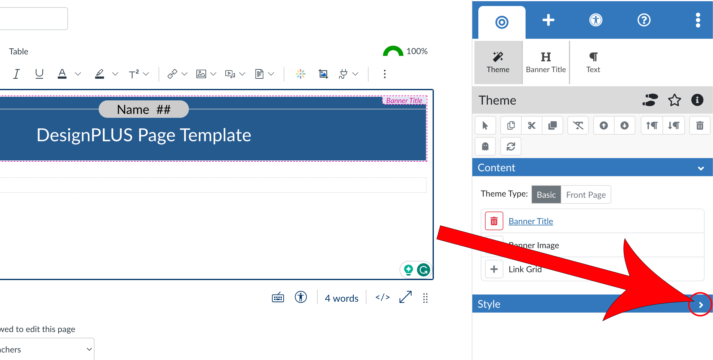 Arrow pointing at Style dropdown arrow.