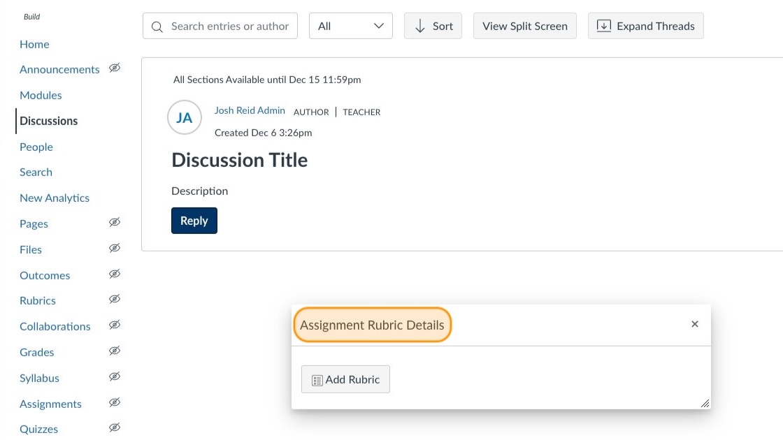 Assignment Rubric Details highlighted in orange.