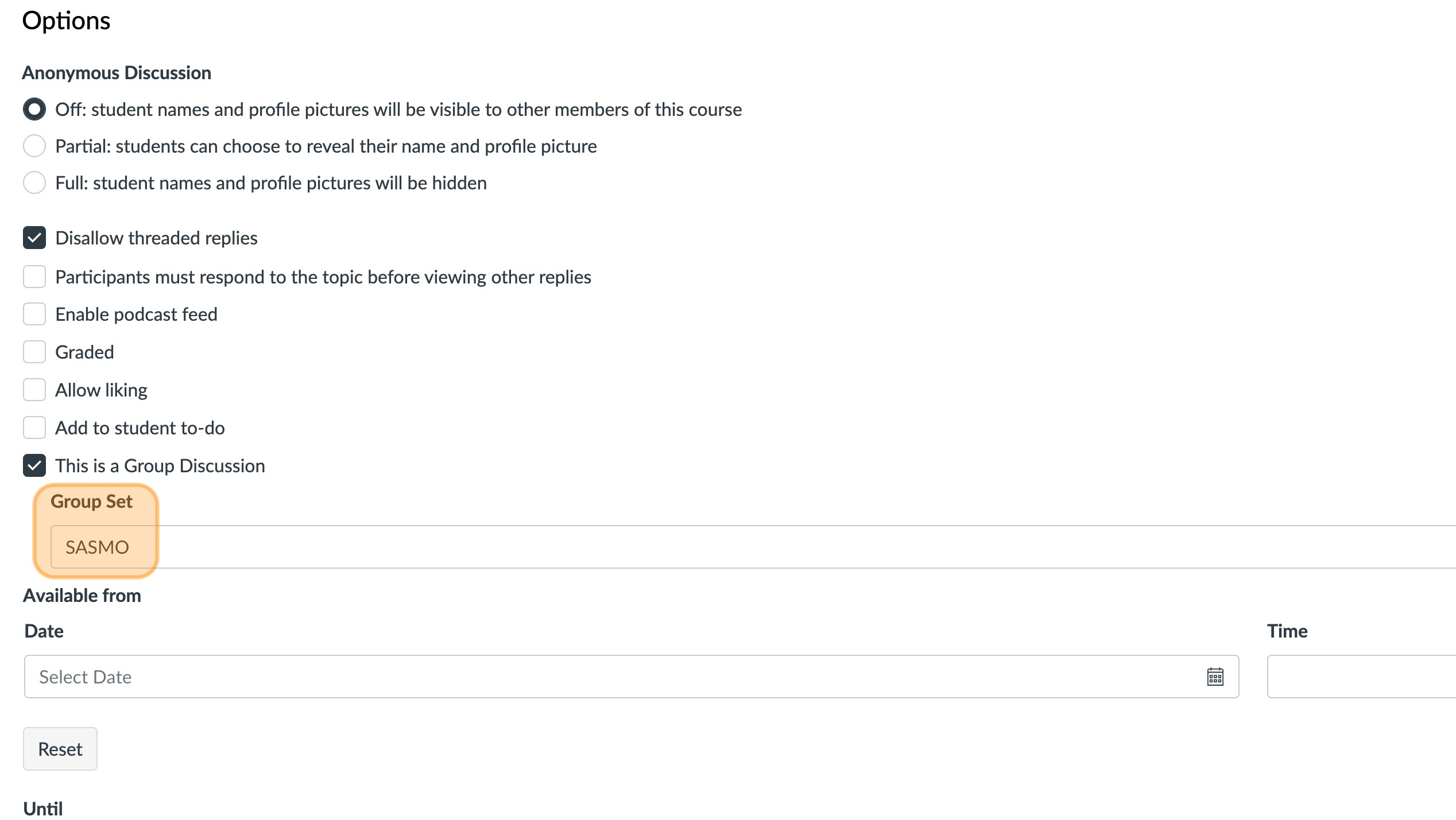 A group set named SASMO highlighted in orange. 