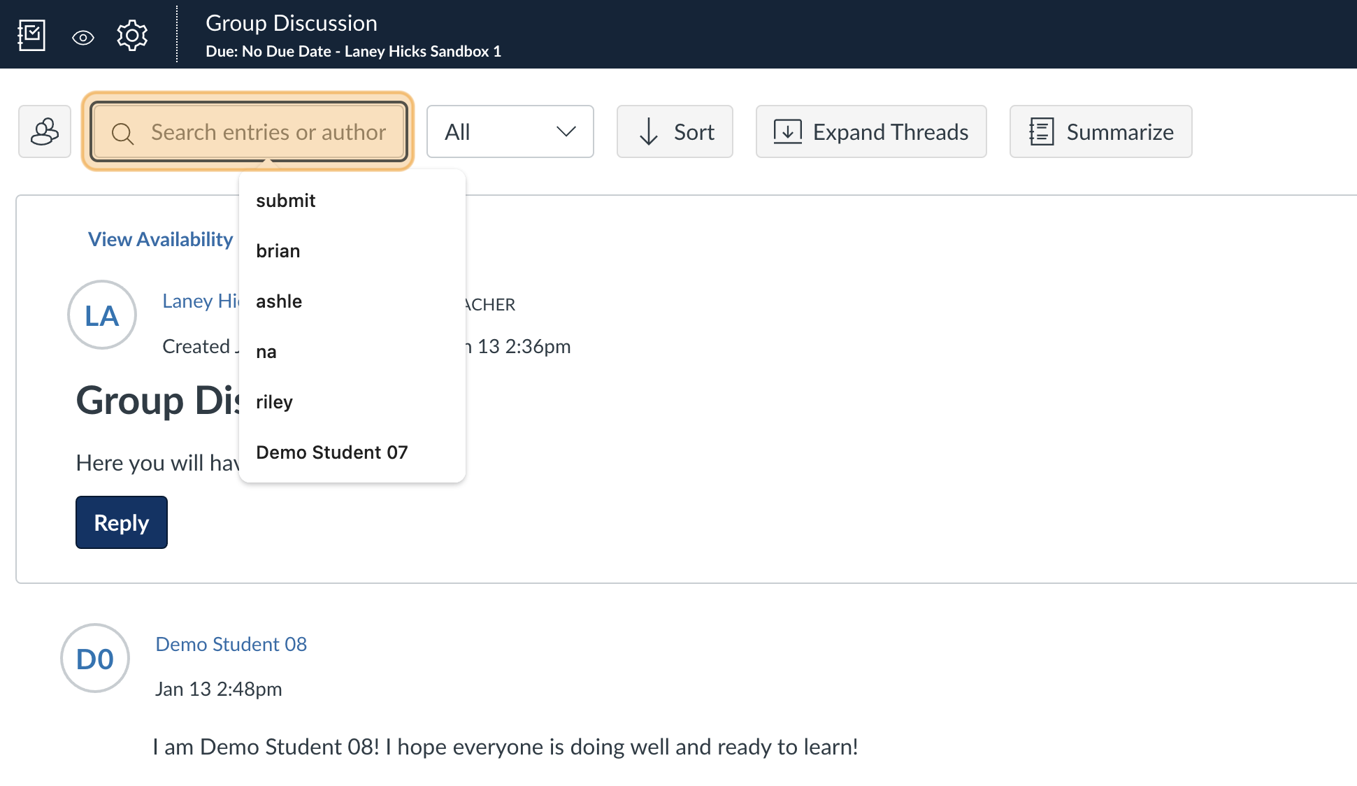 Search bar highlighted in orange with hint text "Search entries or author"