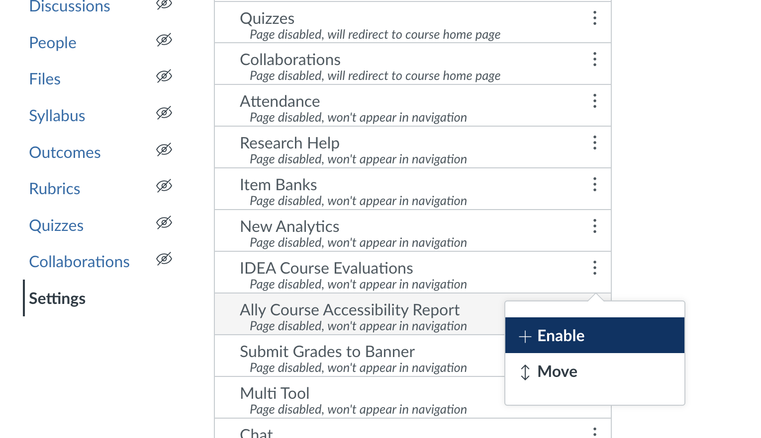 + Enable Ally Course Accessibility Report Highlighted.