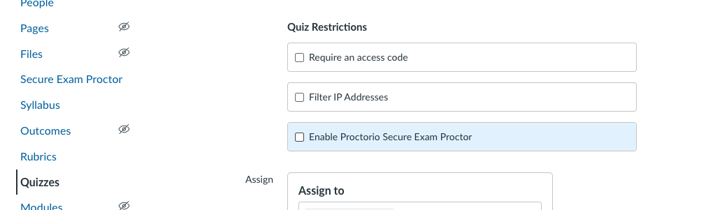Enable Proctorio Secure Exam Proctor setting higlighted.