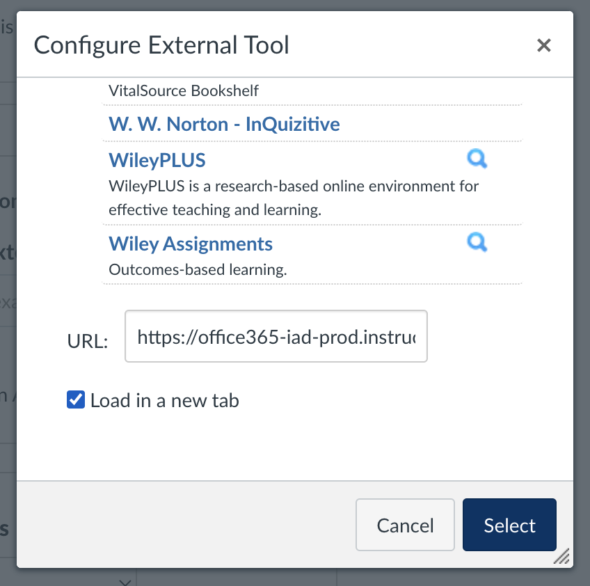 external tool preview with Load in a new tab box marked